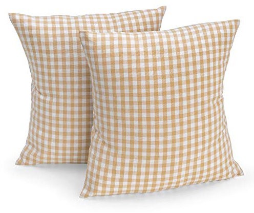 FILU Kissenbezug 40 x 40 cm 2er Pack (Farbe wählbar) Beige/Weiß kariert - Kissenhülle, Kissen, Sofakissen, Dekokissen, Sitzkissen, 100% Baumwolle, Deko für jeden Raum, Garten und Terrasse