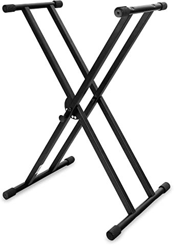 Classic Cantabile Doppelstrebiger Keyboardständer - 5-Fach höhenverstellbares Keyboard Stativ - Stabiler Keyboard Stand Doppel - Stand für E-Piano Stagepiano - Klavier Halterung Schwarz