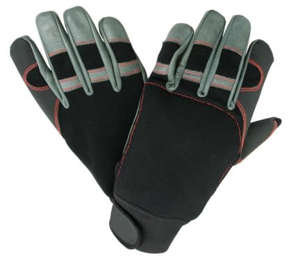 Oregon 295395 Schutzhandschuhe für Kettensägenarbeiten, vierfacher Stretchstoff, Größe L, Schwarz, Grau, Rot