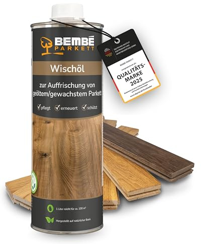Bembé Wischöl I 1 Liter I Parkett Öl für geölte & gewachste Parkettböden I Pflegeöl zur Auffrischung I Seidenmatt & rutschhemmend I Schmutzabweisend & ergiebig für ca. 100 m² I Farblos