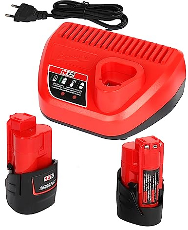 Powarobor 2X M12B3 12V 3.0Ah Akku Ladegerät Set Kompatibel Mit Milwaukee | Ladegerät M12 Kompatibel mit Milwaukee M12 Akkus 48-11-2460 48-11-2401 48-11-2402 48-11-2420