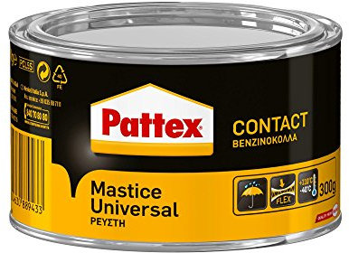 Pattex Mastice Universale, Adesivo a Contatto Universale, Forte Presa Iniziale, Per Incollaggio Di Gomma, Cuoio, Moquettes, Feltro, Sughero Rapido, Non Macchia, latta da 300g
