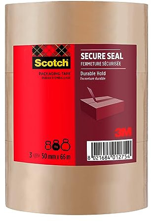 Scotch Ruban Adhésif pour Emballage de Cartons, 3 Rouleaux de Ruban d'Emballage Robuste, 50 mm x 66 m, Marron - Idéal pour la Fermeture de Colis et des Boîtes d'Expédition