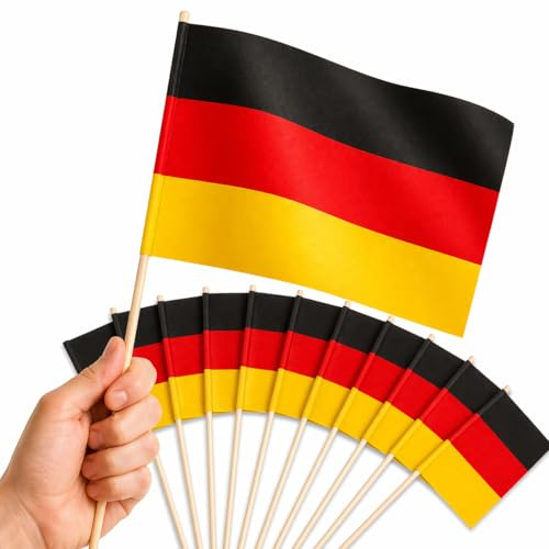 10 Fähnchen * DEUTSCHLAND * als Deko für Mottoparty oder Fussball-Party // Public Viewing Fussball Soccer schwarz rot gold Flaggen Fahnen Papierfahnen WM EM