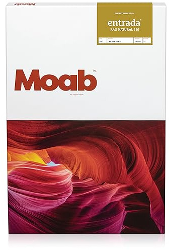 Moab Entrada Rag Natural 190, 100% Cotton Fine Art Archival Inkjet Paper, 2-Sided, Smooth (Hotpress) Natural White Matte, Medium Weight 190gsm, 11 x 17 Inches, 25 Sheets