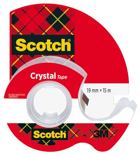 Scotch Kristallklares Klebeband im Handabroller, 1 Rolle, 19 mm x 15 m | Vielseitiges Klebeband für Starke, Dauerhafte Haftung; Transparentes Glanz-Finish zum Reparieren