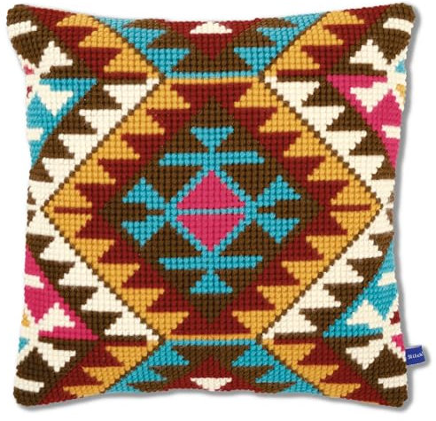VERVACO Kreuzstich Stickpackungen Kissen Stickerei Set Anfänger Vorgedruckt Ethnisches Design DIY Set Kreativ Set Für Erwachseneca. 40 x 40 cm Bastelset Handwerker Haus Dekoration