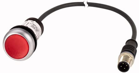 EATON C22-DRL-R-K01-24-P5 Pulsador Luminoso Rasante Compacto, Enclavamiento, Rojo, 24 V DC, 1 NC, con Cable 1 m y conector M12A