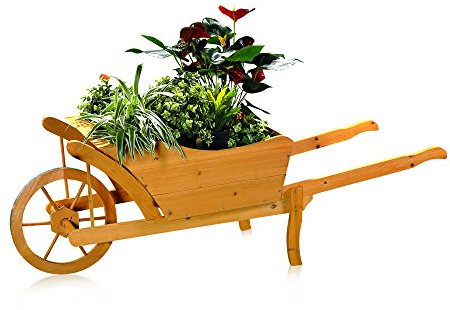 Melko Pflanzschubkarre/Blumenkarre aus Holz, 129 × 45 × 43 cm, braun, Schubkarre Pflankarre Blumenkübel