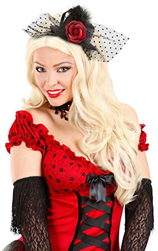 Amakando Fascinator mit Rose Mini Zylinder Can-Can Hut Tüll Damenhut Burlesque Schleier Faschingshut Tänzerin Saloon Girl Zylinderhut