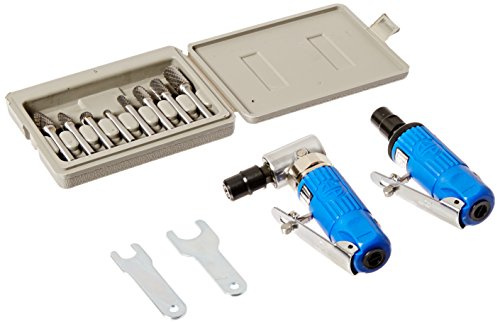 Astro Pneumatic Tool 1221 Composite Body 1/4 90° Die Grinder, Mini Die Grinder AND 8pc. Double Cut Carbide Rotary Burr Set