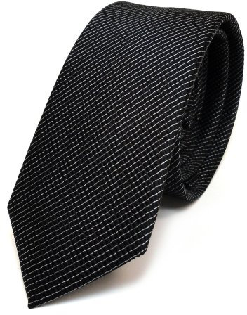 TigerTie - schmale Designer Seidenkrawatte in schwarz grau gestreift - Schlips in schmaler Ausfertigung