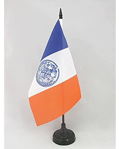 AZ FLAG Drapeau de Table New York City 21x14 cm Socle Plastique | Usage intérieur Drapeau de bureau américain finition cousue et bords renforcés avec mât en plastique et socle en plastique