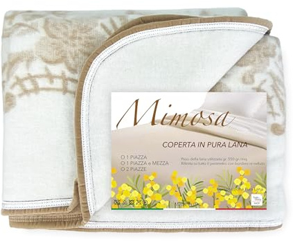COPERTA Invernale IN PURA LANA MIMOSA-ANIROS Made in Italy - 2 PIAZZE