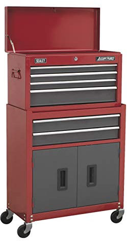 Sealey Ap2200Bb Topchest & Rollcab Combi 6 Drawer Ball Bearing Runners Red/Grey