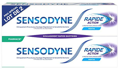 Sensodyne Zahnpasta, schnell wirkend, schnelle Linderung für empfindliche Zähne, langanhaltender Schutz, Minze, 2 x 75 ml
