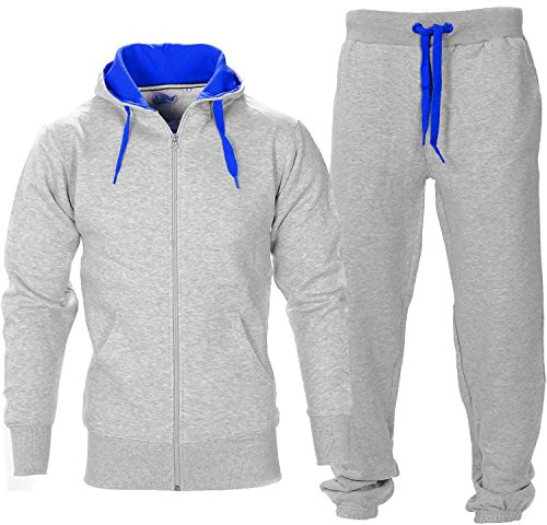 shelikes Men's Tracksuit Full Zip Hoodie & Joggers Set Fleece Top & Bottom Cord Set Contrast Hooded Sweatshirt and Bottoms Co-Ord Jogging Track Suit for Gym Running Jogging Lounge & Casual Wear