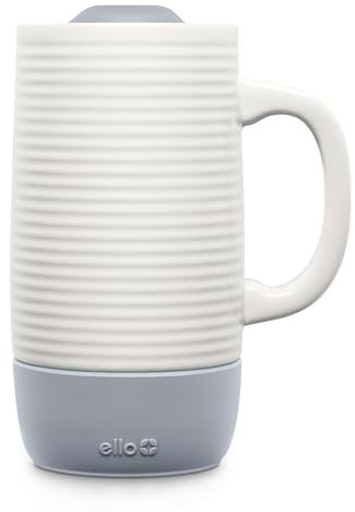 Ello Jane 18oz Ceramic Travel Mug with Handle, Splash-Resistant Slider Lid and Built-in Coaster, Perfect for Coffee and Tea, BPA Free, Dishwasher Safe, Her Him, Gray