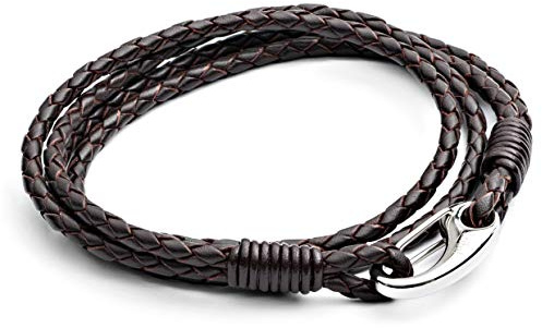 Tribal Steel Black Braided Double Wrap Leather Bracelet - Men's 21cm Leather Bracelet with Stainless Steel Shrimp Clasp