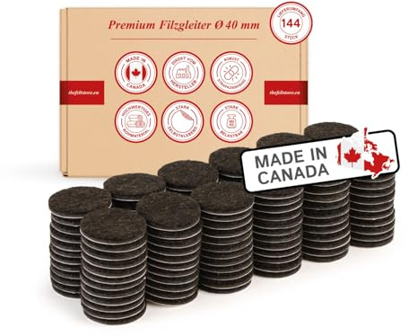The Felt Store Filzgleiter selbstklebend rund in braun, 144 Stück, Ø 40 mm, 5 mm dick, Möbelgleiter für schwere Möbel, Schutz für Parkett oder Laminat, für Möbelfüße, Tischbeine – Made in Canada