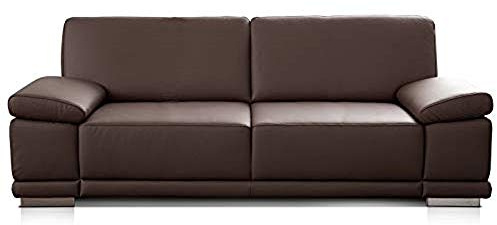 CAVADORE Corianne Kleines 2,5-Sitzer-Sofa aus Kunstleder, modernes Design, verstellbare Armlehnen, Maße 191 x 80 x 99 cm, Braun