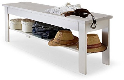 moebel-eins Roman Bank/Sitzbank 140x35 cm, Material Massivholz, Kiefer, Weiss gewachst