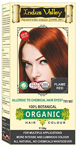 Flame Red Natural Hair Dye Color (NOT-For-Beard & Does Not Lighten Hair)) 100% Organic Chemical Free Botanical Herbal Powder for Initial Greys Pure No PPD, Ammonia or Peroxide by Indus Valley