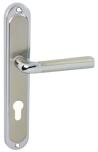 domino Türgriff 72 Drückergarnitur PZ - Profilzylinder Set Türklinke für Zimmertür, Bürotür, Kellertür & Innentür L-Form Türbeschläge aus Aluminium Silber Türdrückergarnitur RIO M6/M9