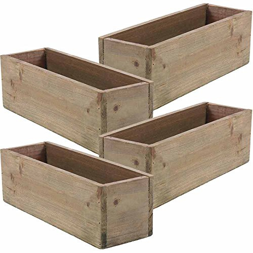 Wooden Planter Box, Rustic Barn Wood, Plastic Liner, Garden Decor, Restaurant and Wedding Decorations, Wedding Bouquets, Table Centerpiece, Rectangle, 12 x 4 Inches, (Rectangular), (Set of 4)