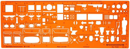 Standardgraph Deutschland Architekturdesign Sanitär Badezimmerarmaturen Architektenzeichnung Entwurfssymbole Vorlage Schablone 1:50
