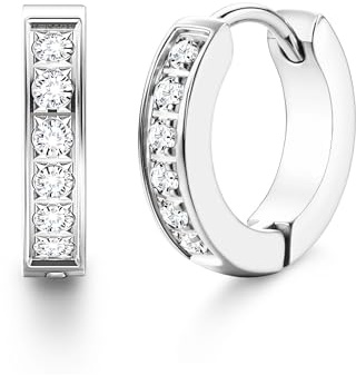 316L Stainless Steel Hoop Earrings for Men Women Hypoallergenic Cubic Zirconia Silver Hoop Huggie Cartilage Earrings for Women Men Hoops 13mm Outer Diameter