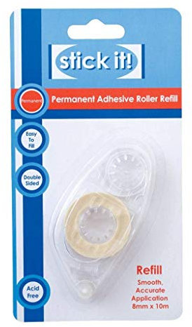 Stick It! - 10 m x 8 mm Permanent Adhesive Refill - Transparent - Perfect For Your Craft Kit Or Art Kit - Adhesive Roller Tape For Your Art And Craft Supplies - Acid Free Glue - Sticky Roller