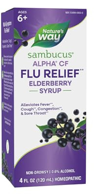 Nature's Way Sambucus Alpha CF Flu Relief* Elderberry Syrup with Sambucus nigra 3X and Alpha CF, Relieves Flu Symptoms*, 4 Fl Oz (Packaging May Vary)