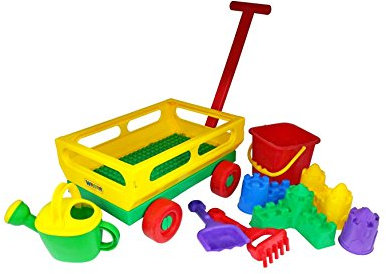 WADER Handwagen Nr.2 Bollerwagen mit Eimergarnitur Burg Schaufel Rechen Förmchen