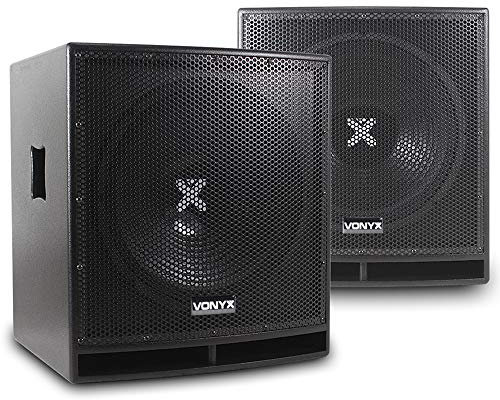 VONYX SWP15 PRO Pair of 15 Inch Active DJ Subwoofers, 1600W Powered Bass Bins with Adjustable Low-Pass Filter, Phase Control & Daisy Chain Connections for Live Music, Disco & Mobile DJ Use