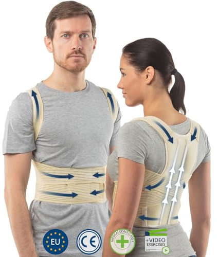 aHeal Corrector de Postura de Espalda para Hombre y Mujer | Soporte de Espalda y Columna Lumbar Superior para Corrección de Postura | Alivio del Dolor y Rehabilitación de Lesiones | Talla 3 Piel