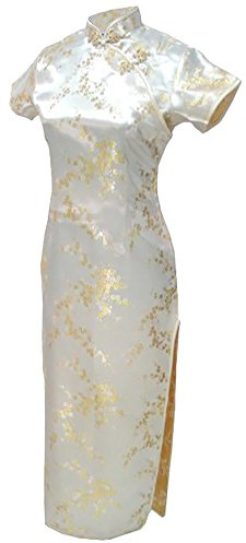 7Fairy Women's Light Yellow Floral Long Chinese Prom Dress Cheongsam Size 6 US
