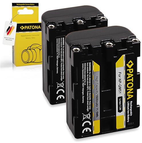 PATONA 2X NP-FM50 NP-QM51 Akku 1600mAh Ersatzakku kompatibel mit Sony Camcorder NP-FM30 FM50 FM70 FM90 QM51D QM71D QM91D CCD-TRV106K 108 116 128 DCR-DVD91 100 200 DCR-HC14 TRV6 TRV8 NPFM50 QM51 FM50