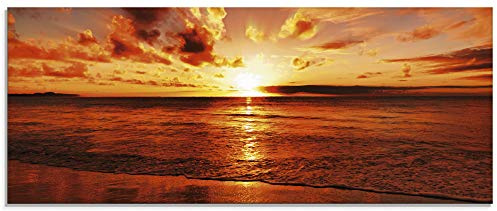 ARTland Wanddeko Glasbilder Wandbild Glas Bild einteilig 125x50 cm Querformat Strand Meer Küste Nordsee Sonnenuntergang Natur Landschaft Maritim T5MR