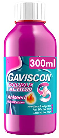 Gaviscon Double Action Aniseed Liquid 300 ml - Heartburn Relief, Indigestion Solution, Stomach Acid & Reflux Remedy, Safe For Pregnancy, Lasts Up To 4 Hours, Antacid