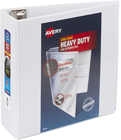 Avery Heavy-Duty View 3 Ring Binder, 4 One Touch Slant Rings, 760-Sheet Capacity, 4.5 Inch Wide Spine, Great for Home, School Supplies, Office, or Organization Needs, 1 White Binder (79704)