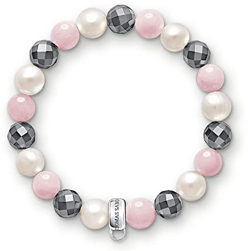 Thomas Sabo Damen Charm-Armband Süßwasserzuchtperle Rosenquarz Hämatit Charm Club 925 Sterling Silber X0188-581-7