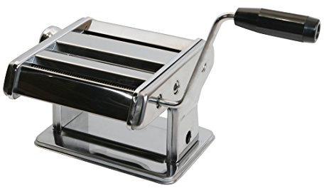 BAUMALU - Machine à Pâtes Fraîches Manuelle - Acier Inoxydable - Laminoir pour Pâtes Maison - Tous Types de Pâtes Fraîches - 21 x 14 x 19,5 cm - Noir et Argent