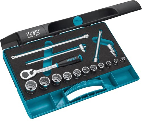 Hazet Steckschlüssel-Satz 880ZN-1, 3/8 Zoll (10 mm) Vierkant, Länge 355 mm | 3/8 Zoll (10 mm) Vierkant hohl, Antrieb 3/8 Zoll (10 mm) Vierkant hohl, Abtrieb Außen-Tractionsprofil Doppelsechskant, 1738 g