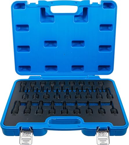 BGS 5484 | Kraft-Bit-Einsatz-Satz | 12,5 mm (1/2) | Koffer | 27-tlg. | Innensechskant, T-Profil (für Torx), Innenvielzahn (für XZN) | Hand- & Schlagschrauberbetrieb | Chrom-Molybdän-Stahl