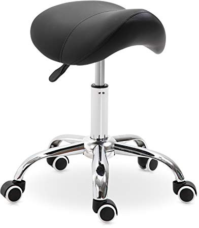 HOMCOM Taburete con Ruedas Taburete Giratorio Cosmético con Altura Ajustable Asiento Acolchado y Amplio Dentista Peluquería Carga 120 kg 52x53x49-61 cm Blanco y Negro