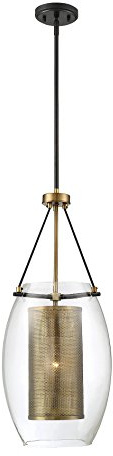 Savoy House 7-9063-1-95 Dunbar Brian Thomas Designed Industrial Bohemian Clear Glass/Metal Pendant, 1-Light 60 Watt, 29 H x 12 W, Warm Brass & Bronze