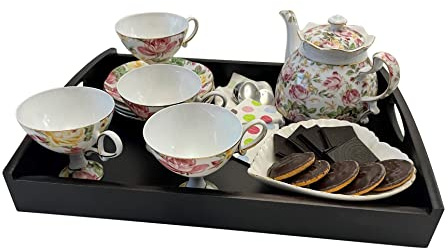 Plateau de service en bois clair Noyer vernis ou bois d'acajou rouge foncé 40 x 30 x 6 cm