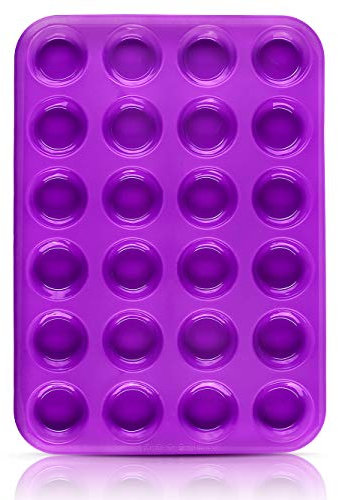 Belmalia Molde para Mini Magdalenas, Silicona, 34 x 24 x 2 cm, 24 Panecillos, Recubrimiento Antiadherente, Cupcake Brownie Budín Latta de Mollete Muffin Bandeja para Hornear Panecillos Violeta Morado Púrpura