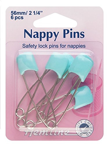 Hemline - Spille di Sicurezza a Pressione per Pannolini Bambino Chiusura di Sicurezza Testa 56 mm Tutti i Colori Blue